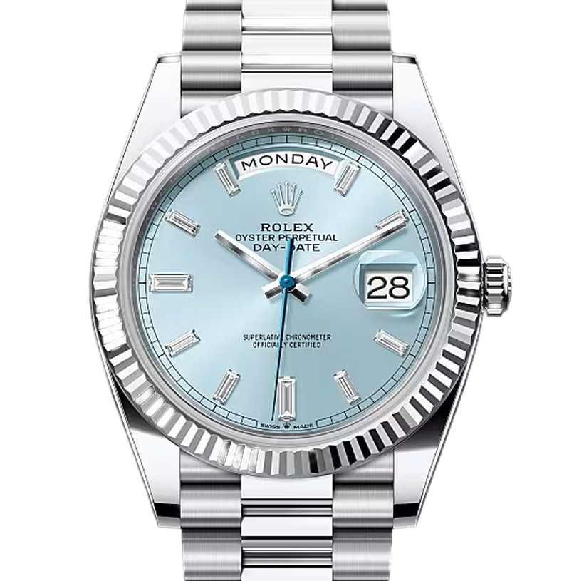 デイデイト40　素材　ダイヤモンド入りアイスブルー　プレジデント、半円型リンク（3列）