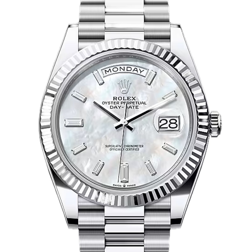 デイデイト40　素材　ダイヤモンド入りホワイトマザーオブパール　プレジデント、半円型リンク（3列）