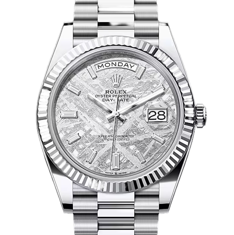 デイデイト40　素材　ダイヤモンド入りメテオライト　プレジデント、半円型リンク（3列）