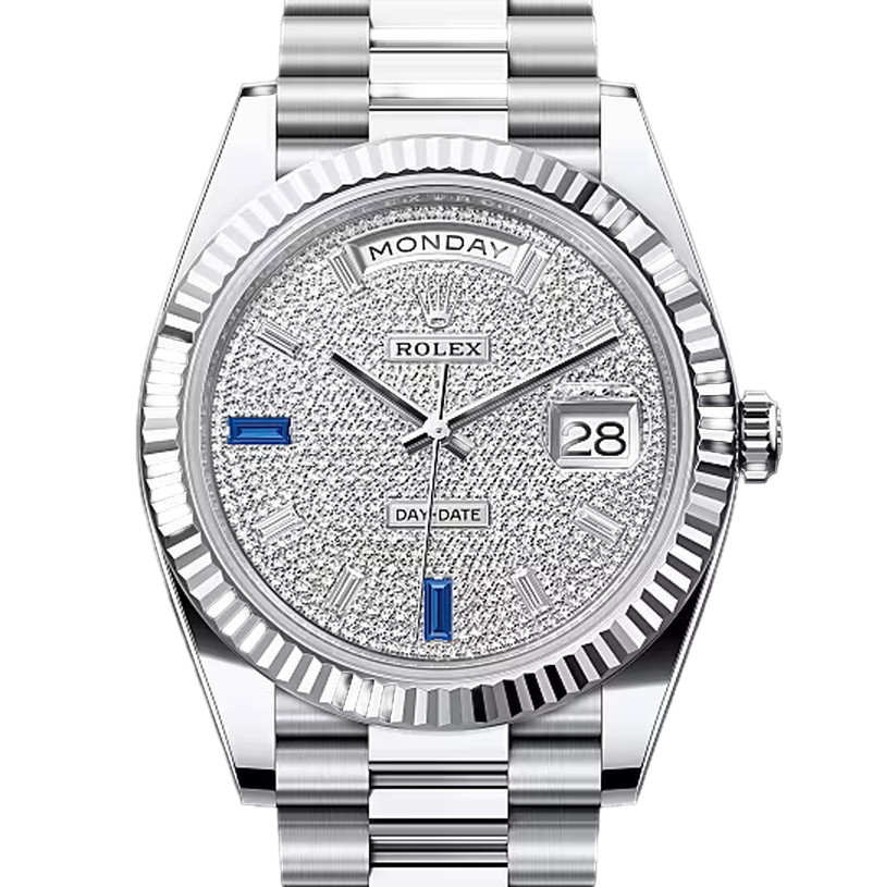 デイデイト40　素材　パヴェダイヤモンド＆サファイア入り　プレジデント、半円型リンク（3列）