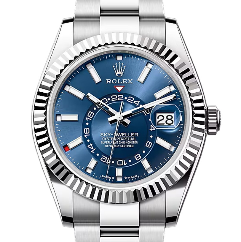 スカイドゥエラー　素材　ブライトブルー　オイスター（3列リンク）