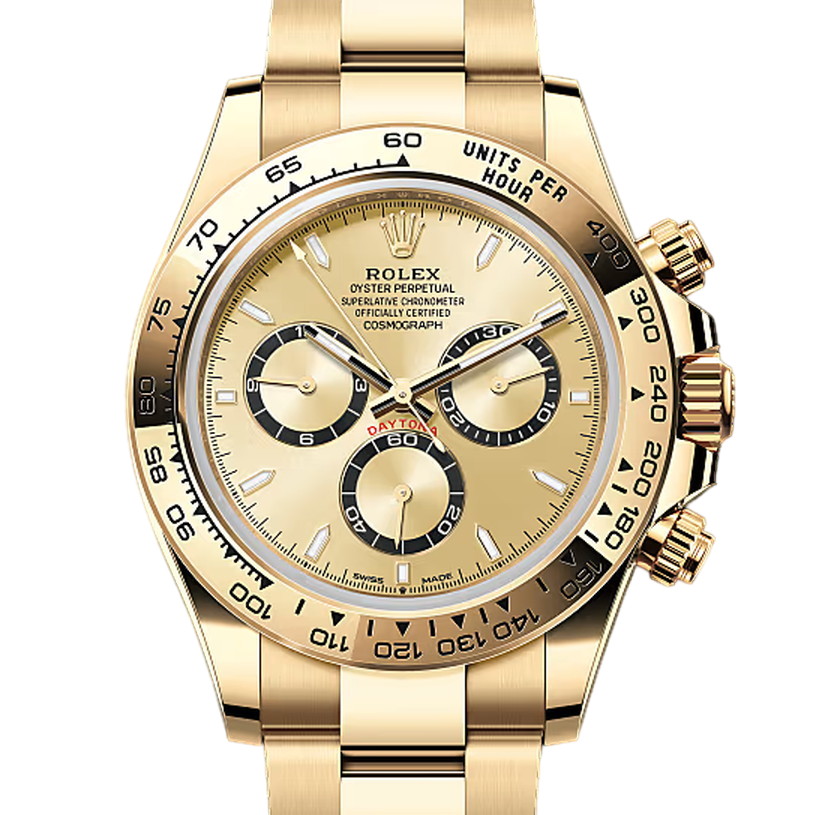 コスモグラフデイトナ　素材　ブラック、ゴールデンカウンターリング　オイスター（3列リンク）