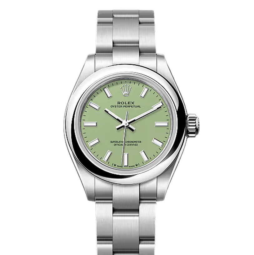 オイスターパーペチュアル28　素材　ピスタチオ　オイスター（3列リンク）