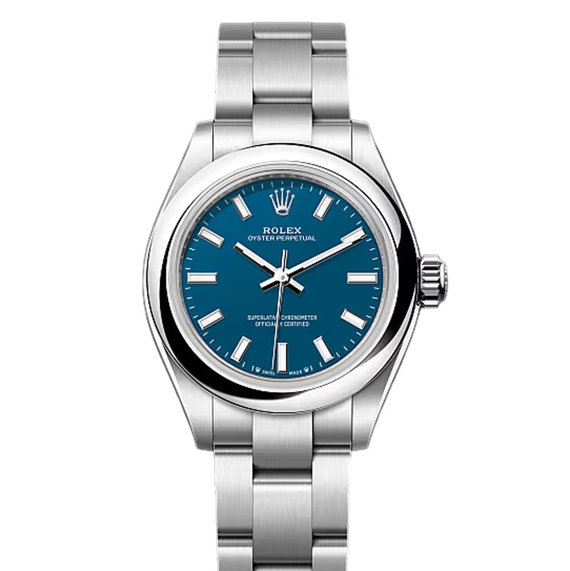 オイスターパーペチュアル28　素材　メッドブルー　オイスター（3列リンク）