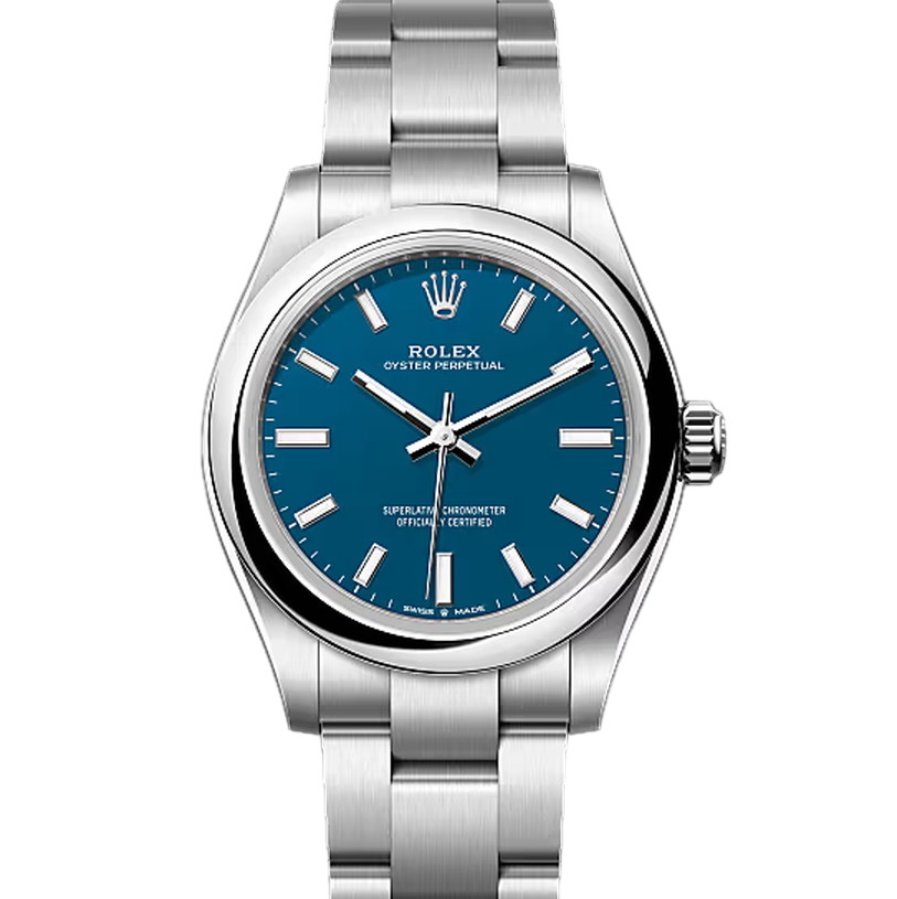 オイスターパーペチュアル31　素材　メッドブルー　オイスター（3列リンク）