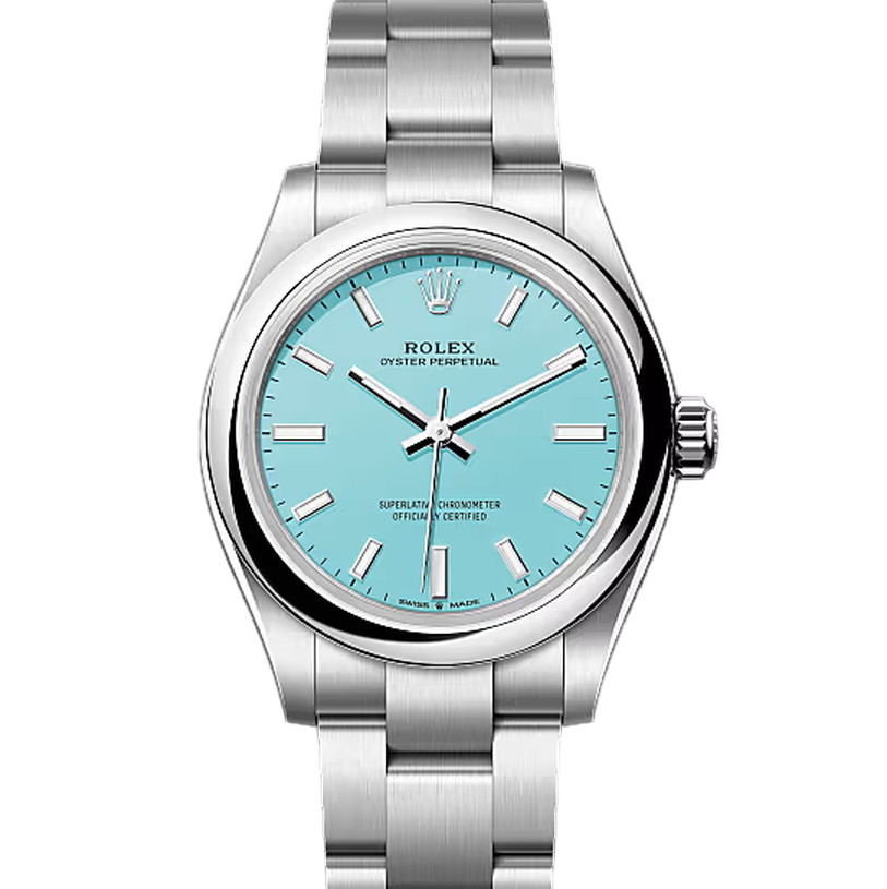 オイスターパーペチュアル31　素材　ターコイズブルー　オイスター（3列リンク）