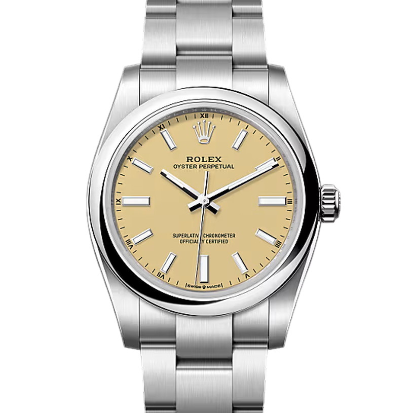 オイスターパーペチュアル34　素材　ベージュ　オイスター（3列リンク）