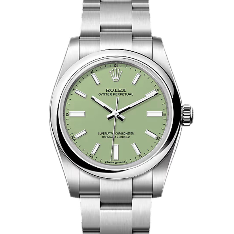 オイスターパーペチュアル34　素材　ピスタチオ　オイスター（3列リンク）