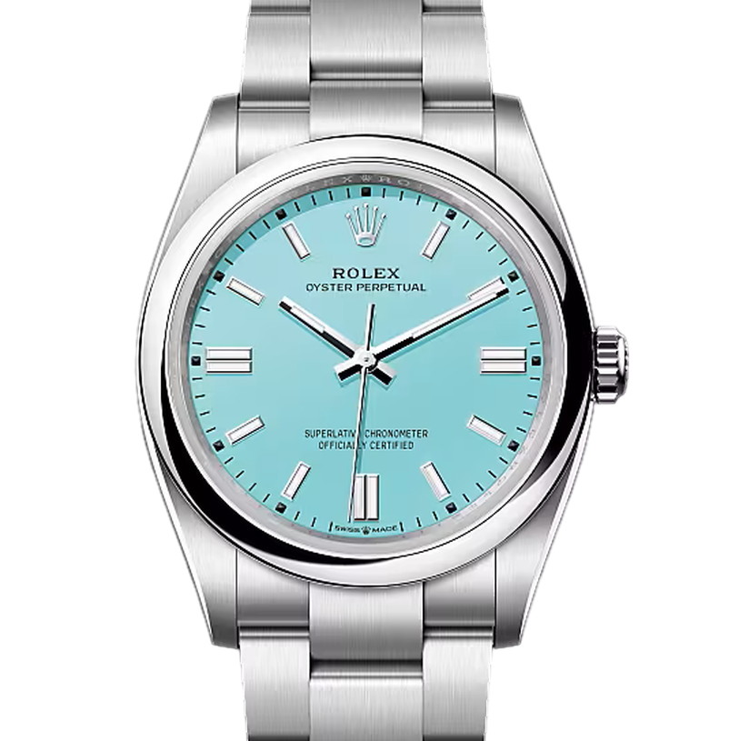 オイスターパーペチュアル36　素材　ターコイズブルー　オイスター（3列リンク）