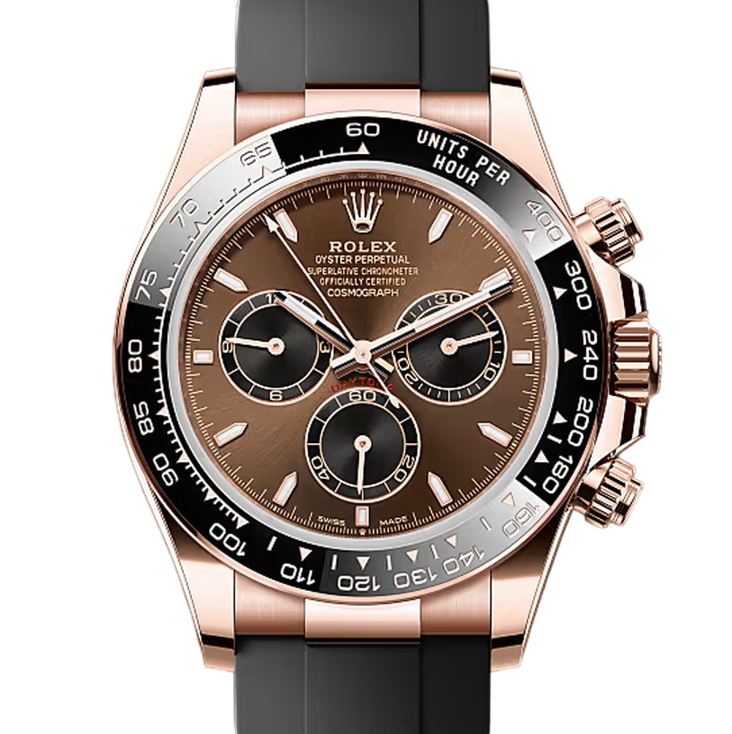 コスモグラフデイトナ　素材　ブライトチョコレートとブラック　オイスターフレックス