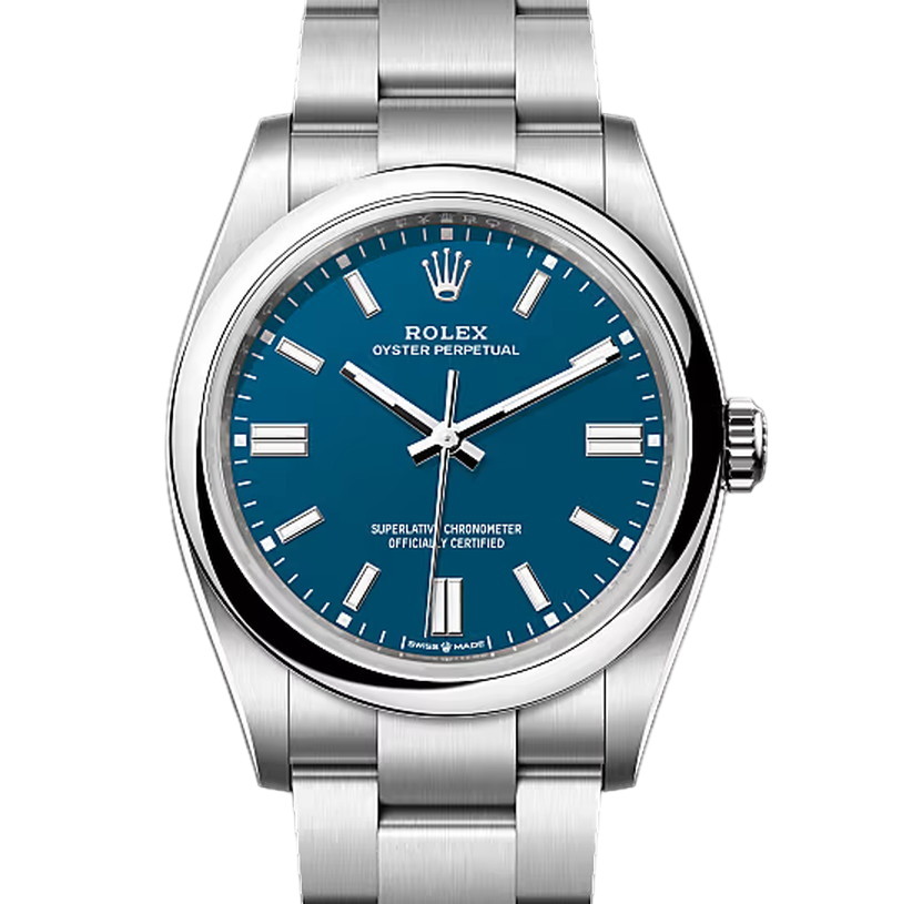 オイスターパーペチュアル36　素材　メッドブルー　オイスター（3列リンク）