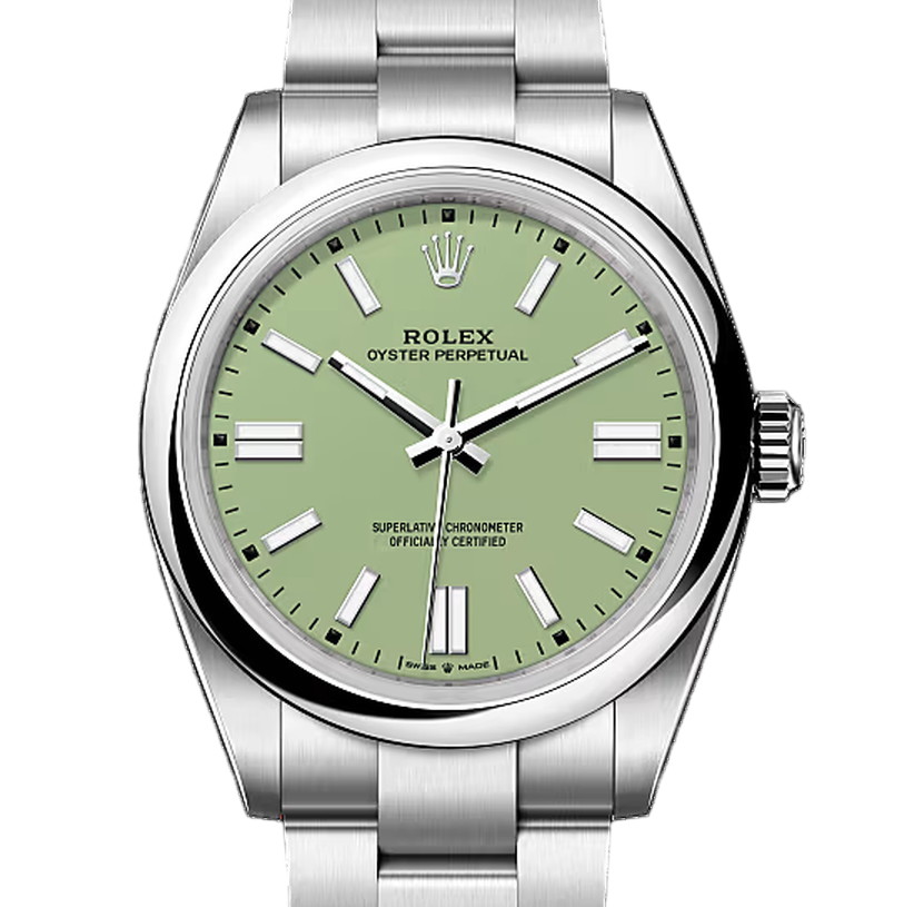 オイスターパーペチュアル41　素材　ピスタチオ　オイスター（3列リンク）