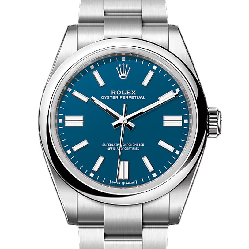 オイスターパーペチュアル41　素材　メッドブルー　オイスター（3列リンク）