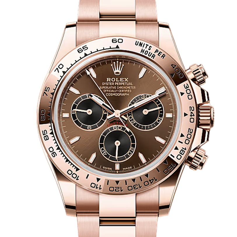 コスモグラフデイトナ　素材　ブライトチョコレートとブラック　オイスター（3列リンク）