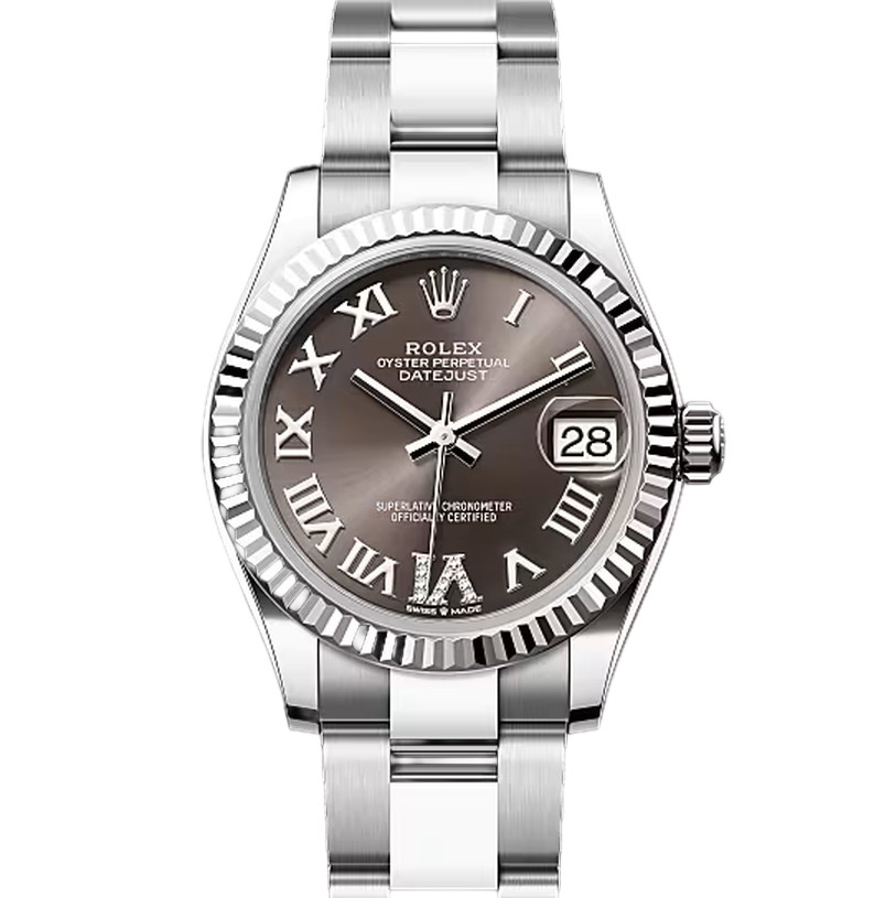 デイトジャスト31　素材　ダイヤモンド入り、ダークグレー　オイスター（3列リンク）