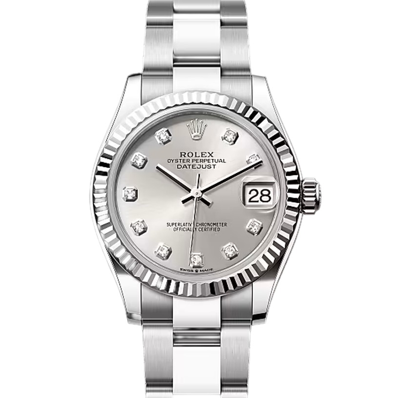 デイトジャスト31　素材　ダイヤモンド入りシルバー　オイスター（3列リンク）