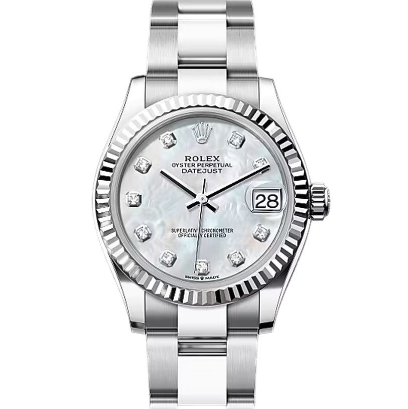 デイトジャスト31　素材　ダイヤモンド入りホワイトマザーオブパール　オイスター（3列リンク）