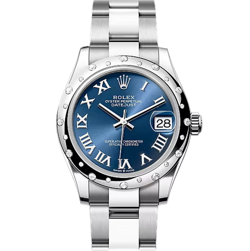 デイトジャスト31　素材　ブライトブルー　オイスター（3列リンク）