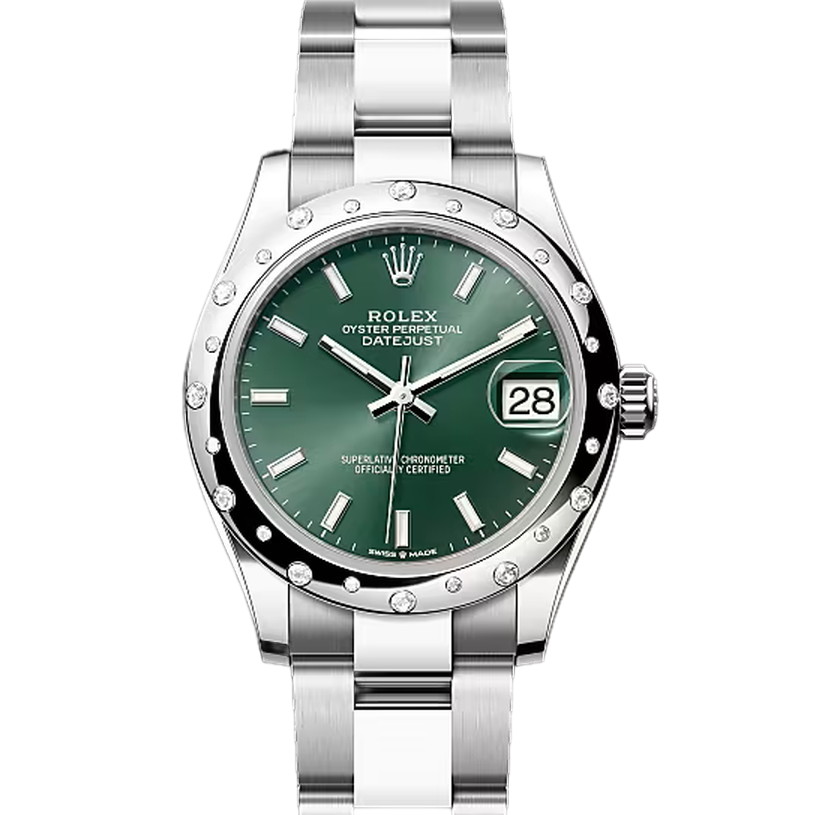 デイトジャスト31　素材　ミントグリーン　オイスター（3列リンク）