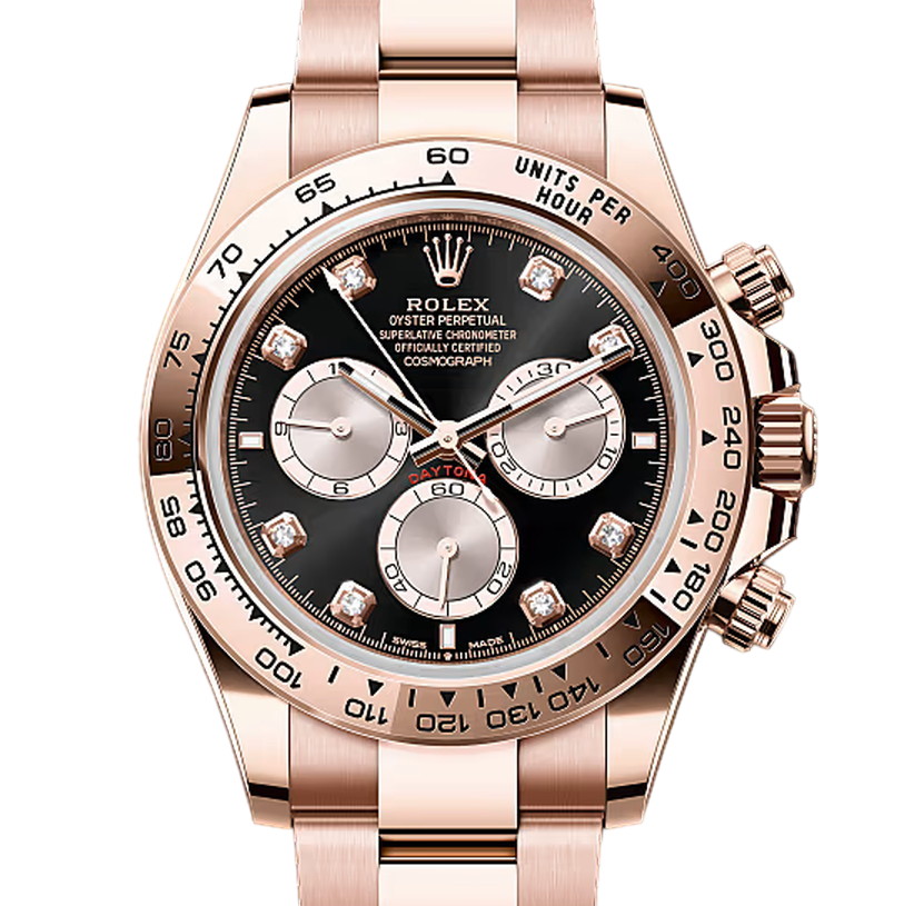 コスモグラフデイトナ　素材　ダイヤモンド入りブライトブラック＆サンダスト　オイスター（3列リンク）