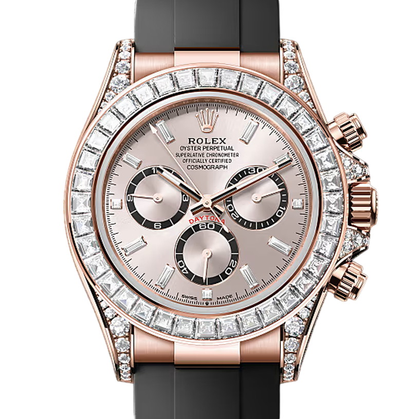 コスモグラフデイトナ　素材　サンダスト カウンターリング、ブライトブラック、ダイヤモンド入り　オイスターフレックス
