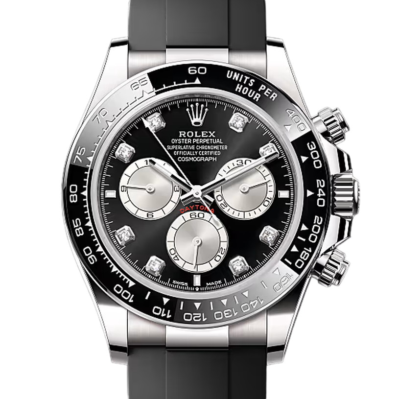 コスモグラフデイトナ　素材　ダイヤモンド入りブライトブラック＆スチール　オイスターフレックス