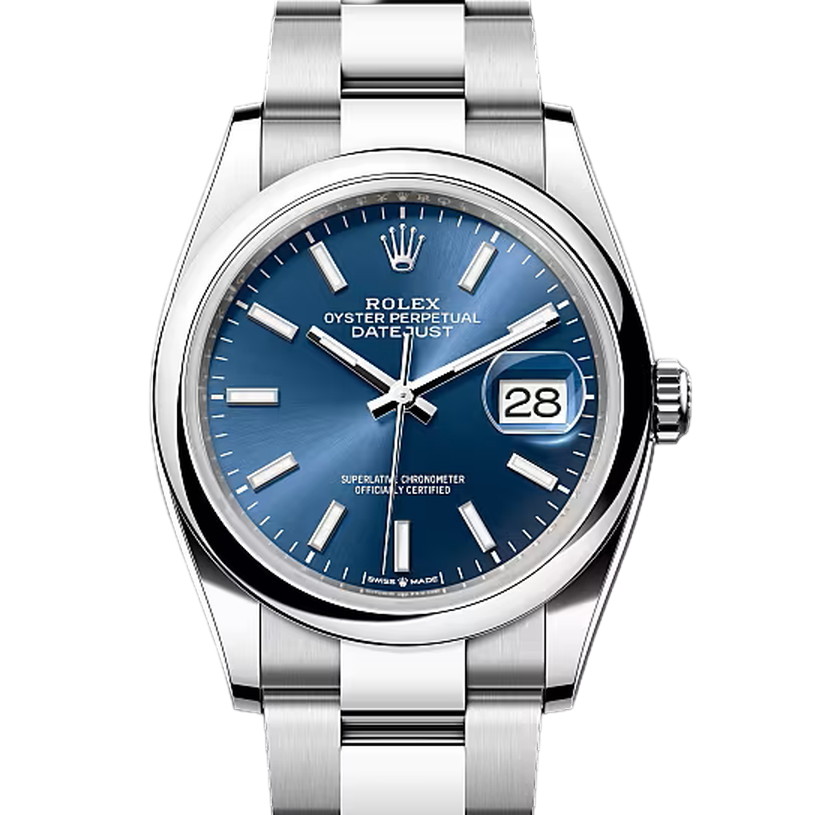 デイトジャスト36　素材　ブライトブルー　オイスター（3列リンク）