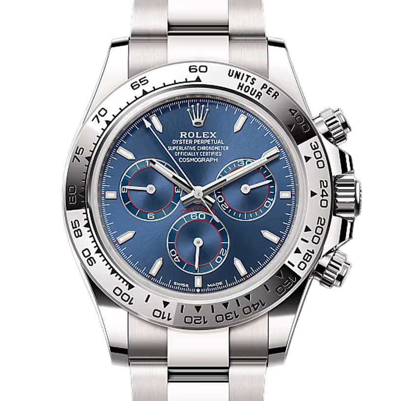 コスモグラフデイトナ　素材　ブライトブルー　オイスター（3列リンク）