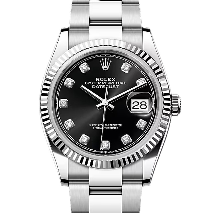 デイトジャスト36　素材　ダイヤモンド入りブライトブラック　オイスター（3列リンク）