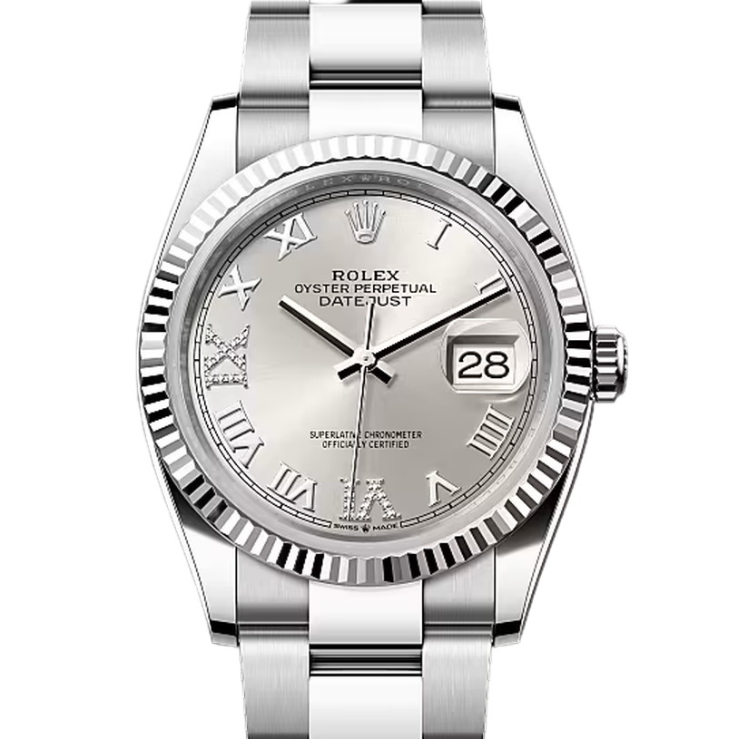 デイトジャスト36　素材　ダイヤモンド入りシルバー　オイスター（3列リンク）