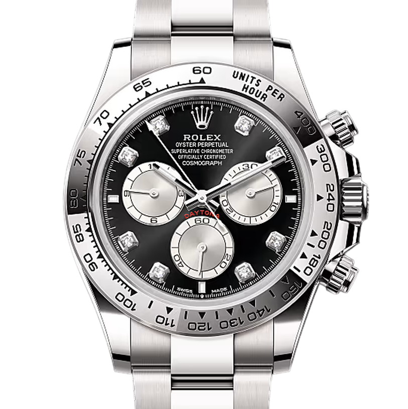 コスモグラフデイトナ　素材　ダイヤモンド入りブライトブラック＆スチール　オイスター（3列リンク）