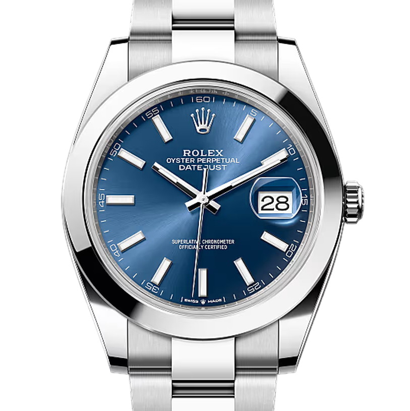 デイトジャスト41　素材　ブライトブルー　オイスター（3列リンク）