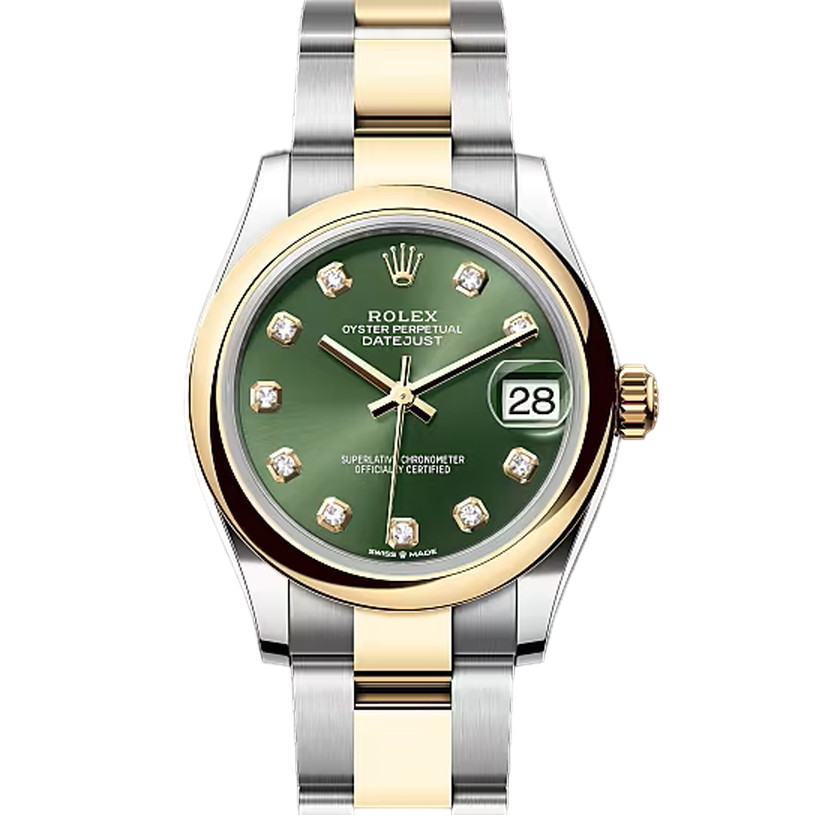 デイトジャスト31　素材　ダイヤモンド入りオリーブグリーン　オイスター（3列リンク）