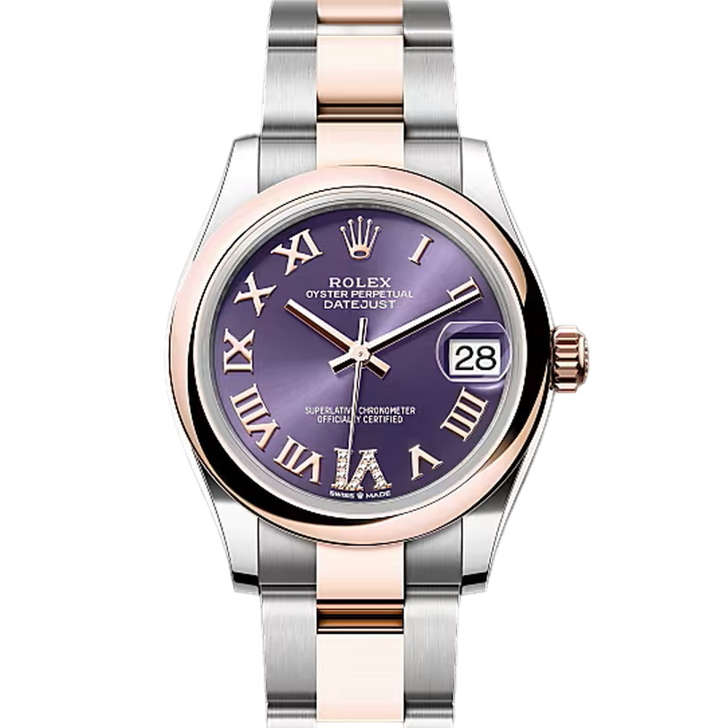 デイトジャスト31　素材　ダイヤモンド入りオーベルジーヌ　オイスター（3列リンク）