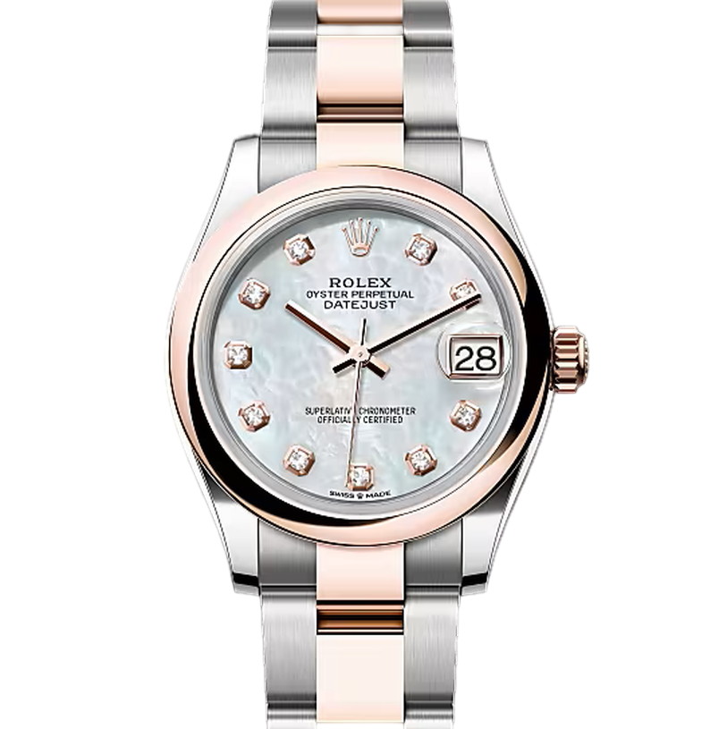 デイトジャスト31　素材　ダイヤモンド入りホワイトマザーオブパール　オイスター（3列リンク）