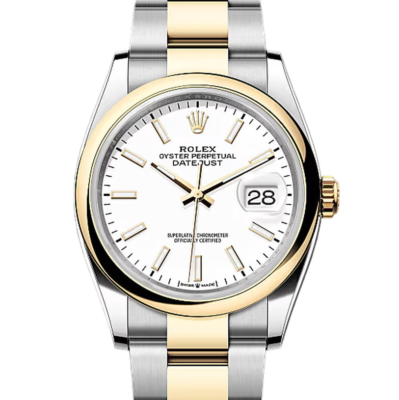 デイトジャスト36　素材　ホワイト　オイスター（3列リンク）