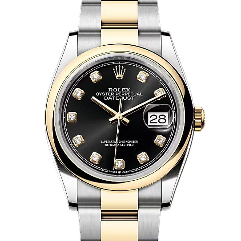 デイトジャスト36　素材　ダイヤモンド入りブライトブラック　オイスター（3列リンク）