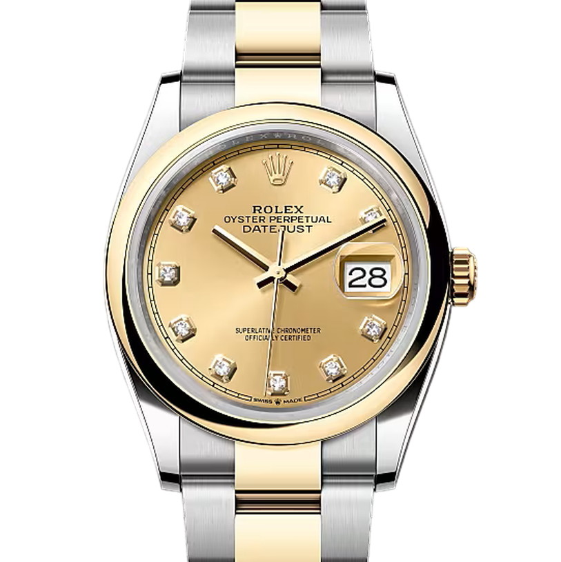 デイトジャスト36　素材　ダイヤモンド入りシャンパンカラー　オイスター（3列リンク）