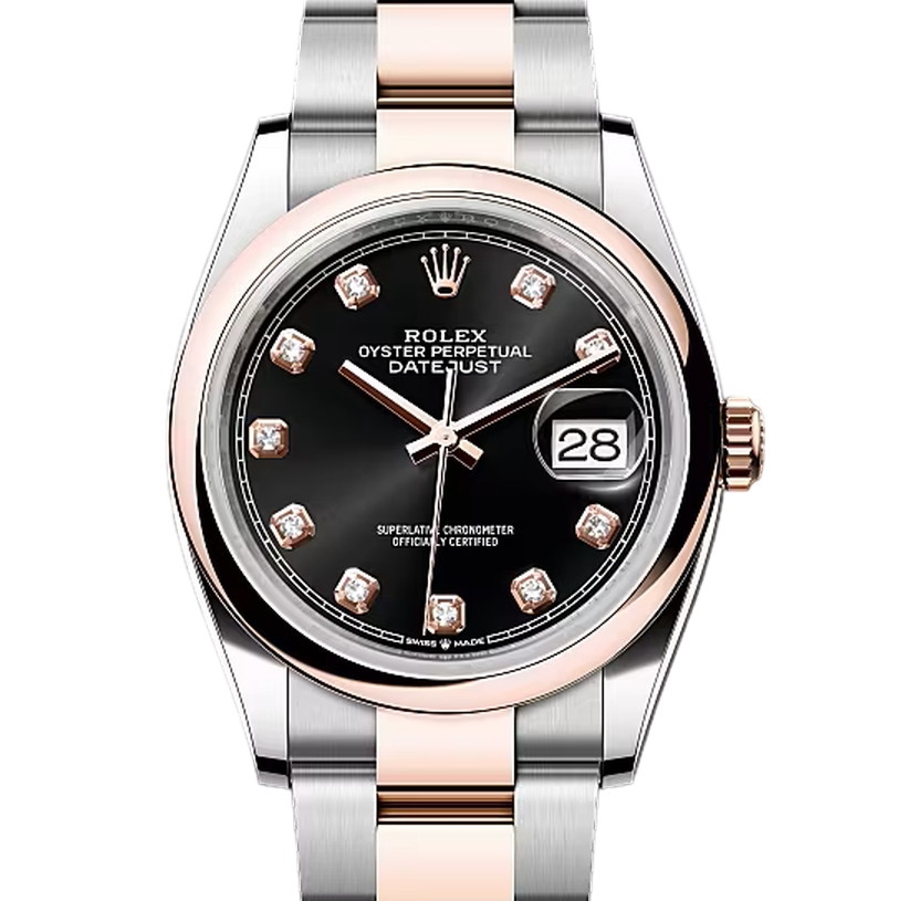 デイトジャスト36　素材　ダイヤモンド入りブライトブラック　オイスター（3列リンク）