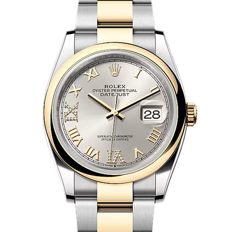 デイトジャスト36　素材　ダイヤモンド入りシルバー　オイスター（3列リンク）