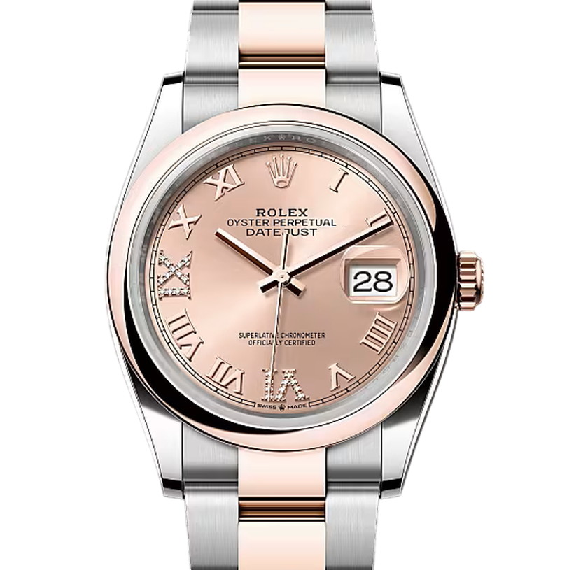 デイトジャスト36　素材　ダイヤモンド入りロゼカラー　オイスター（3列リンク）