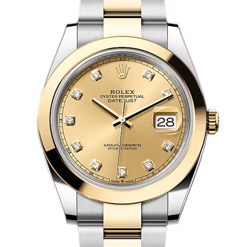 デイトジャスト41　素材　ダイヤモンド入りシャンパンカラー　オイスター（3列リンク）