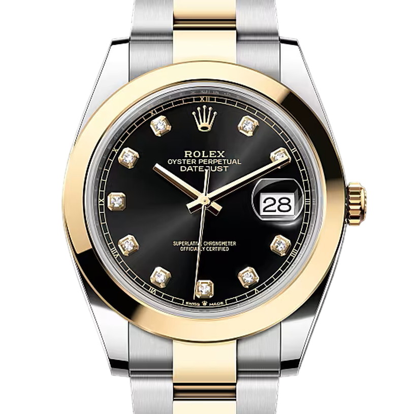 デイトジャスト41　素材　ダイヤモンド入りブライトブラック　オイスター（3列リンク）