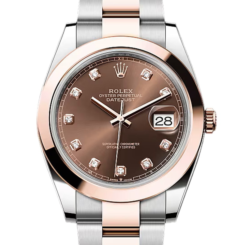 デイトジャスト41　素材　ダイヤモンド入りチョコレート　オイスター（3列リンク）