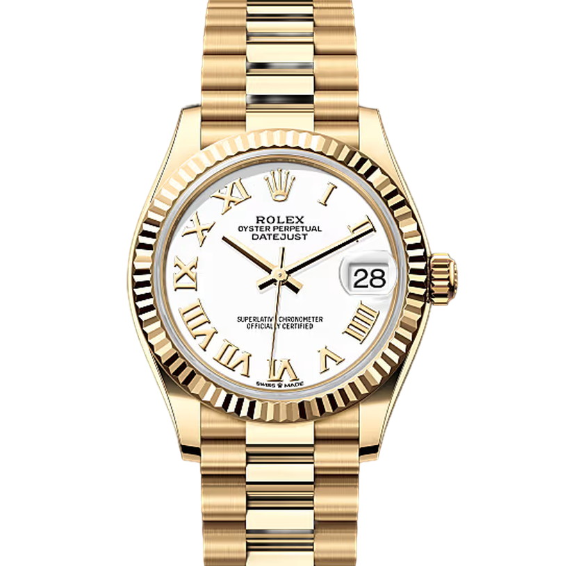 デイトジャスト31　素材　ホワイト　プレジデント、半円型リンク（3列）