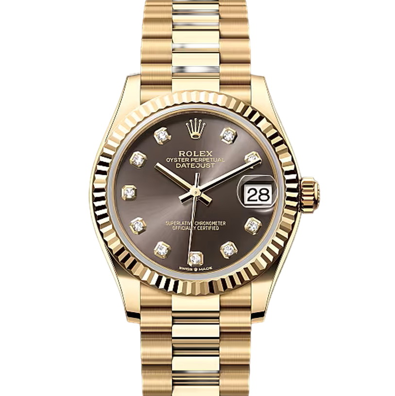 デイトジャスト31　素材　ダイヤモンド入り、ダークグレー　プレジデント、半円型リンク（3列）