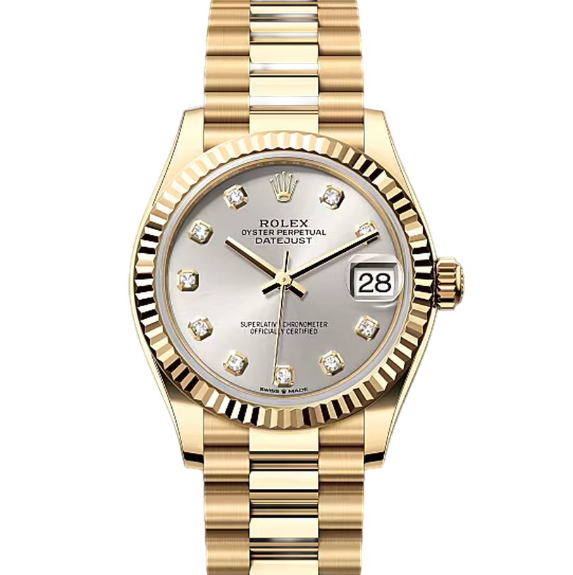 デイトジャスト31　素材　ダイヤモンド入りシルバー　プレジデント、半円型リンク（3列）