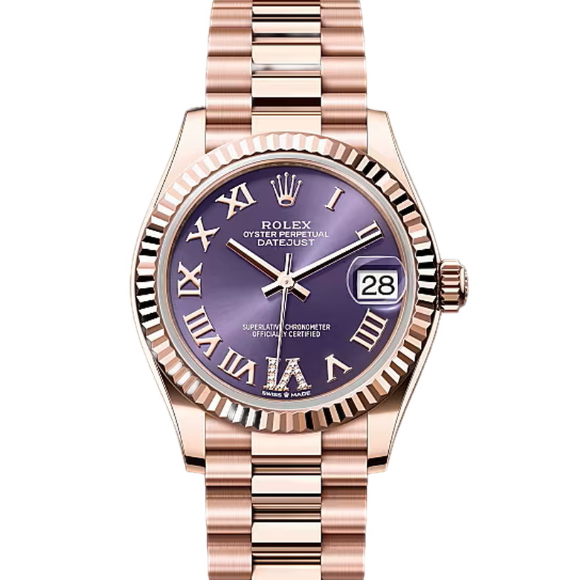 デイトジャスト31　素材　ダイヤモンド入りオーベルジーヌ　プレジデント、半円型リンク（3列）