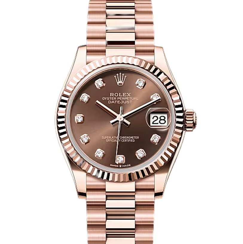 デイトジャスト31　素材　ダイヤモンド入りチョコレート　プレジデント、半円型リンク（3列）