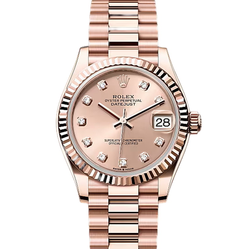 デイトジャスト31　素材　ダイヤモンド入りロゼカラー　プレジデント、半円型リンク（3列）